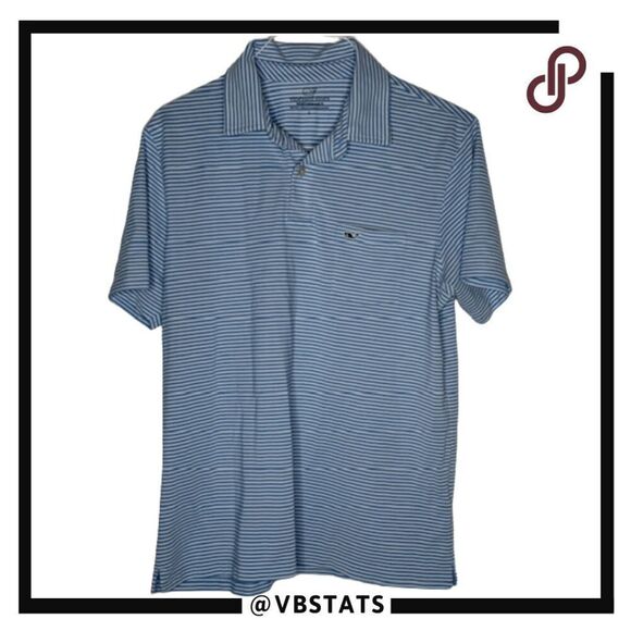 Vineyard Vines Men's Striped Pique Pima Cotton Blend Performance Polo Blue Large - Picture 1 of 5